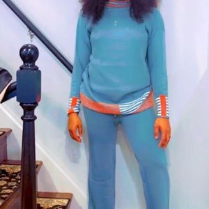 Matching set - green & orange stripes